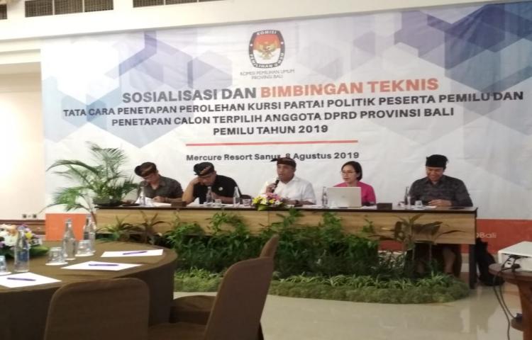 Kegiatan Sosialisasi Dan Bimbingan Teknis Tata Cara Penetapan Perolehan Kursi Parpol Dan Penetapan Calon Terpilih Anggota DPRD Provinsi Bali Pemilu 2019 