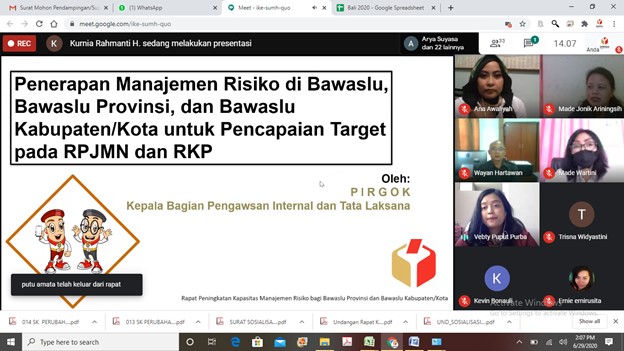 Rapat Sosialisasi Penerapan Manajemen Risiko Bagi Bawaslu Provinsi dan Bawaslu Kabupaten/Kota Tahun 2020