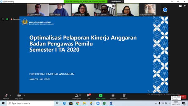 Rapat Daring Pendampingan Teknis Optimalisasi Pelaporan Kinerja Anggaran