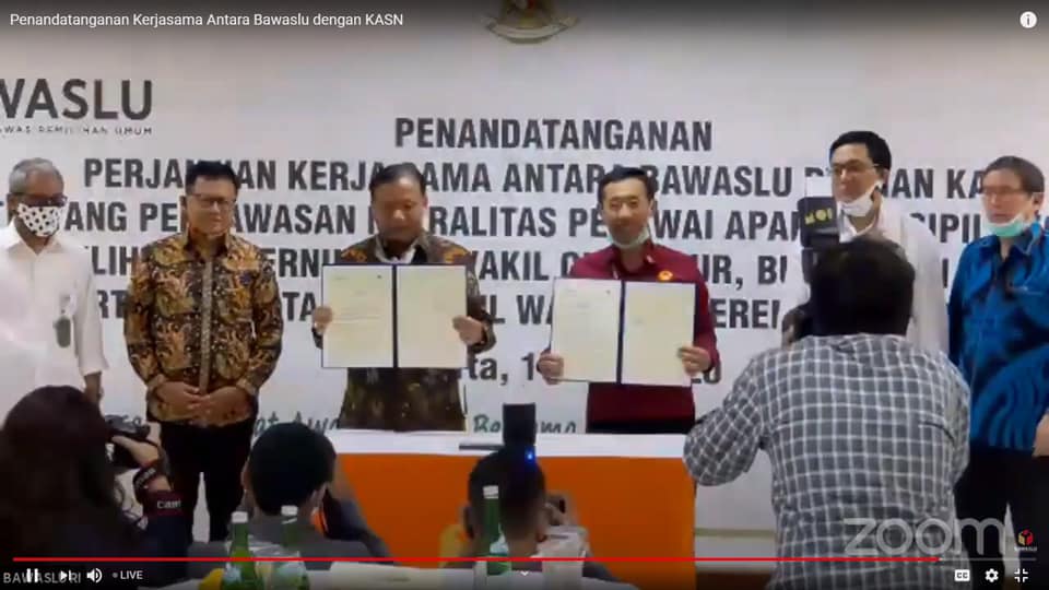 Penandatanganan MOU antara Bawaslu dengan Komisi Aparatur Sipil Negara (KASN) terkait Pengawasan Netralitas ASN Pada Pemilihan Serentak 2020