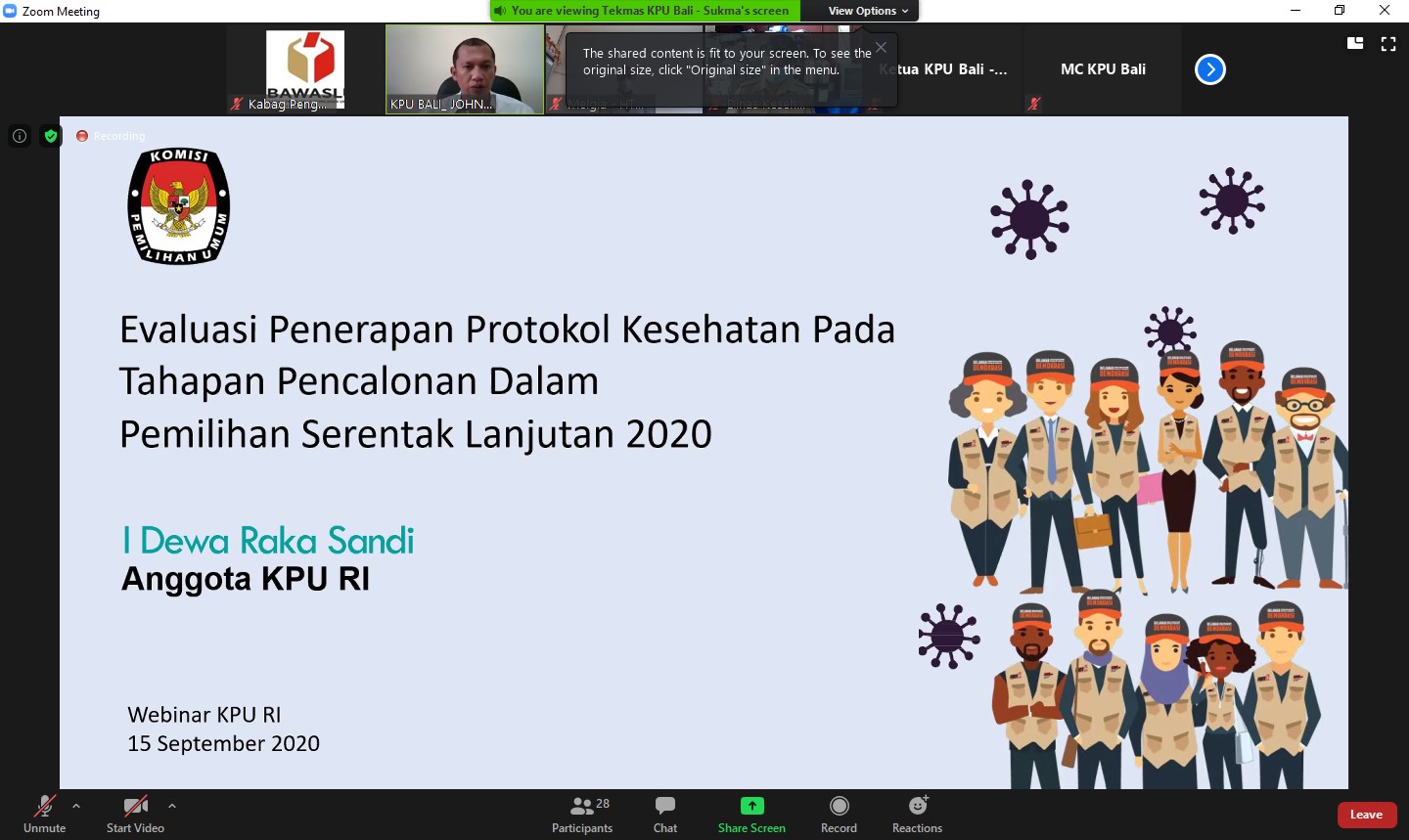 Bawaslu Bali mengikuti Sosialisasi Penerapan Protokol Kesehatan Pencegahan dan Pengendalian Covid-19 Pada Pemilihan Serentak Tahun 2020