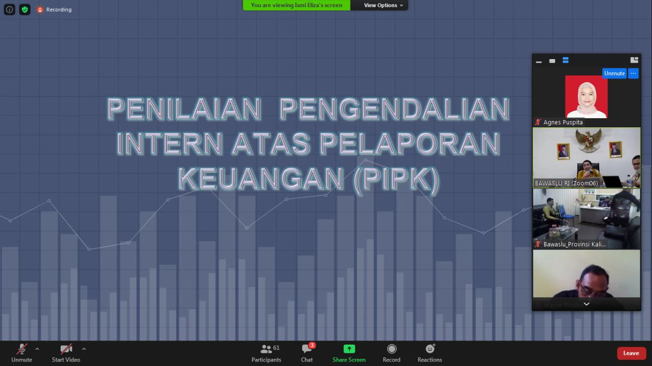 Rapat Daring Sosialisasi Tata Cara Penilaian Pengendalian Intern atas Pelaporan Keuangan (PIPK) pada Satker Bawaslu Provinsi