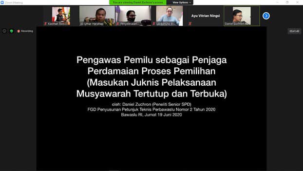 Lanjutan Focus Group Discussion (FGD) Penyusunan Petunjuk Teknis Perbawaslu Nomor 2 Tahun 2020