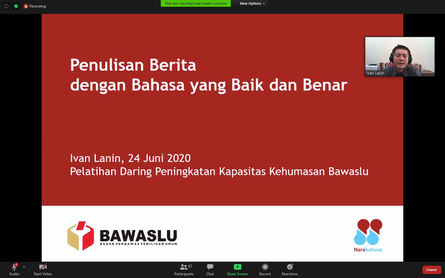 “Kuasai Bahasa, Kuasai Dunia” Lanjutan Peningkatan Kapasitas Kehumasan Bawaslu Provinsi