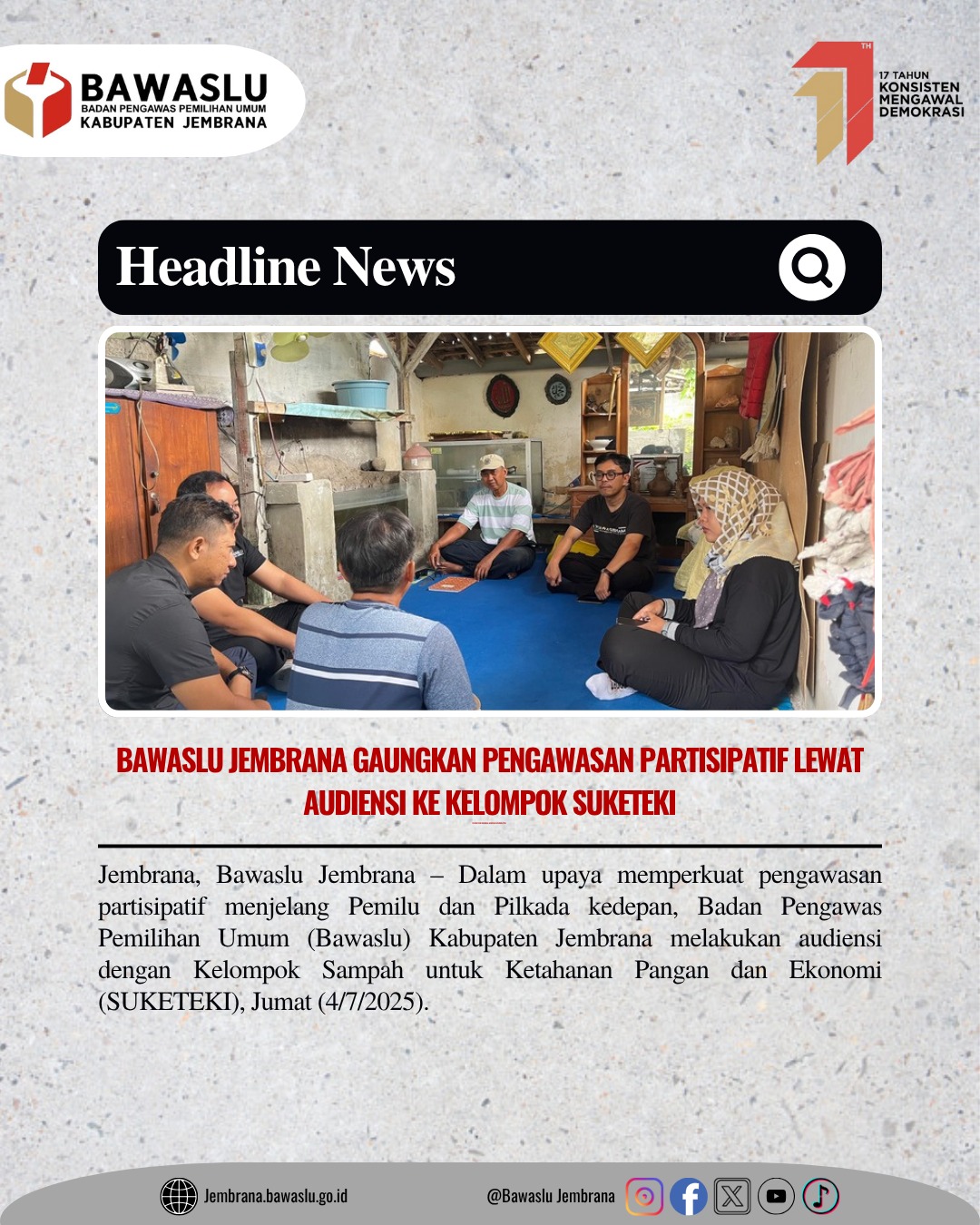 Bawaslu Jembrana Gaungkan Pengawasan Partisipatif Lewat Audiensi ke Kelompok SUKETEKI