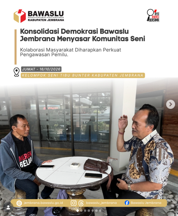 FotoKonsolidasi Demokrasi Bawaslu Jembrana Menyasar Komunitas Seni. Kolaborasi Masyarakat Diharapkan Perkuat Pengawasan Pemilu.